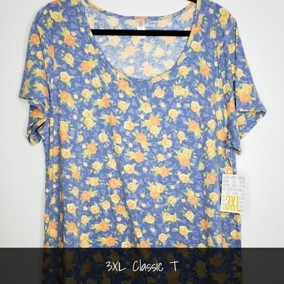 LuLaRoe Classic Tee 3XL Blue Floral Roses NEW - Picture 1 of 1